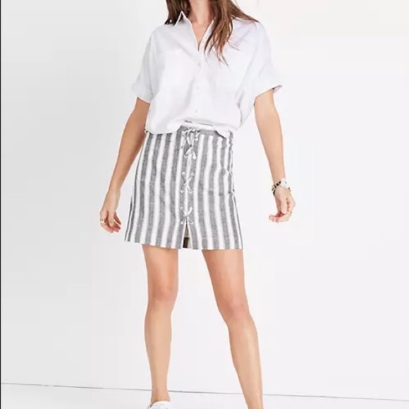Madewell Striped Gray Lace Up Mini Skirt - Picture 1 of 6